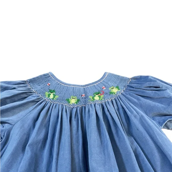 Anavini girls smocked frogs bishop long corduroy dress blue pink 6X - Picture 7 of 7